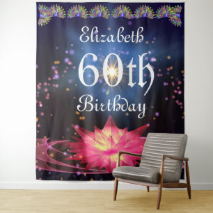 Glitter Bloemstuk Achtergrond 60ste verjaardagsf Wandkleed