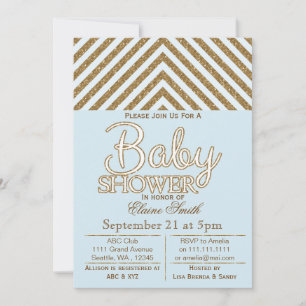 Glitter blue en gouden baby shower uitnodiging