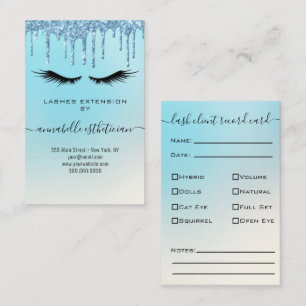 Glitter Blue Eyelash Extension Client Record Busin Visitekaartje