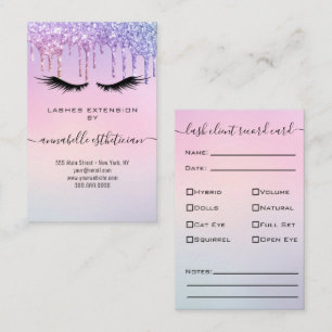 Glitter Blue Eyelash Extension Client Record Busin Visitekaartje