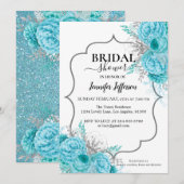 Glitter Blue Floral Bridal Shower Kaart (Voorkant / Achterkant)