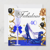 Glitter Blue Gold 40 Fabulous 40th Birthday Party Kaart (Voorkant)