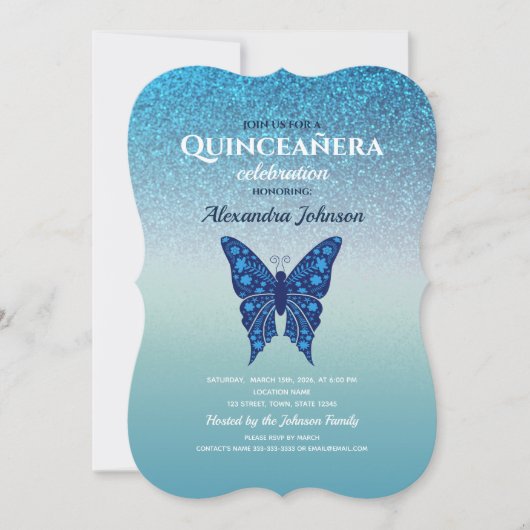Glitter Blue Quinceanera Kaart (Voorkant)