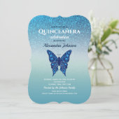 Glitter Blue Quinceanera Kaart (Staand voorkant)