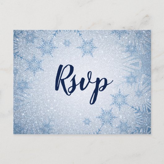 Glitter Blue Snowflakes winterbruiloft rsvp Uitnodiging Briefkaart (Voorkant)