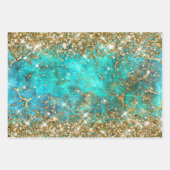 Glitter Blue Turquoise Gemstone Fire Glam Inpakpapier Vel (Voorkant)