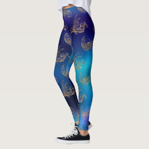 glitter blue zee design mermaid design leggings
