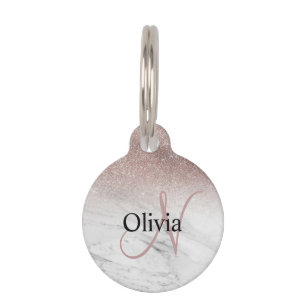 Glitter Blush Marble, speciaal Roos voor meisjes Huisdierpenning