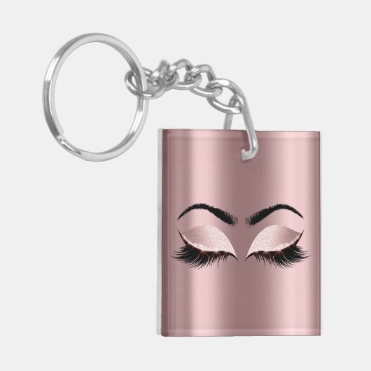 Glitter Blush Pink Girly Makeup Lashes Name Eyes Sleutelhanger (Voorkant Links)