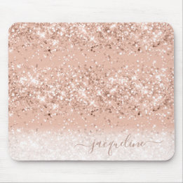 Glitter Blush Pink Rose Gold Monogram Muismat