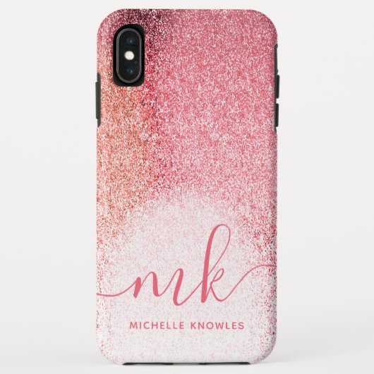 Glitter Blush Pink Rose Gold Monogramed Script Case-Mate iPhone Case (Achterkant)