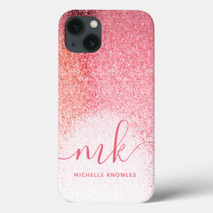 Glitter Blush Pink Rose Gold Monogramed Script iPhone 13 Hoesje