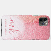 Glitter Blush Pink Rose Gold Monogramed Script Case-Mate iPhone Case (Achterkant (horizontaal))