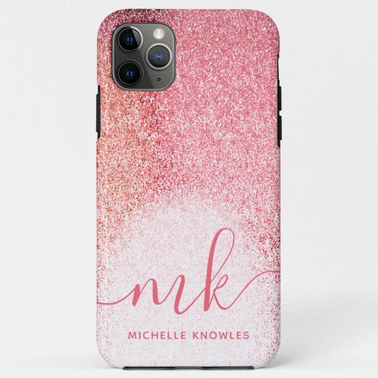 Glitter Blush Pink Rose Gold Monogramed Script Case-Mate iPhone Case (Achterkant)