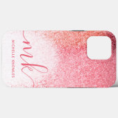 Glitter Blush Pink Rose Gold Monogramed Script Case-Mate iPhone Case (Achterkant (horizontaal))
