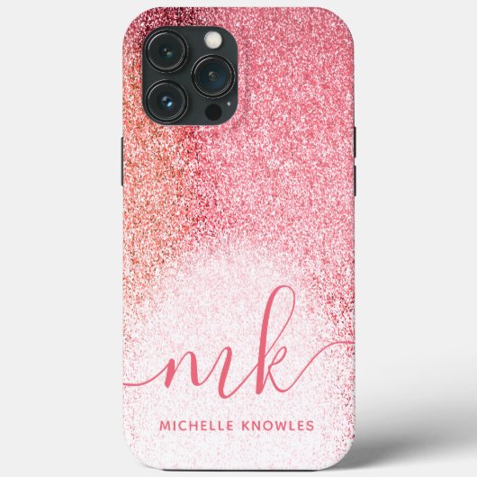Glitter Blush Pink Rose Gold Monogramed Script Case-Mate iPhone Case (Achterkant)
