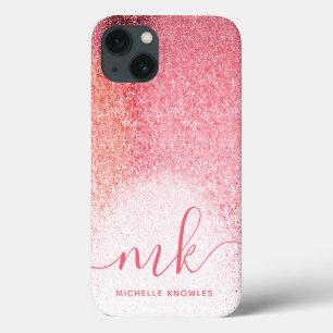 Glitter Blush Pink Rose Gold Monogramed Script iPhone 13 Hoesje