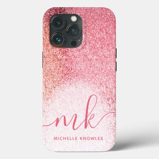 Glitter Blush Pink Rose Gold Monogramed Script Case-Mate iPhone Case (Achterkant)