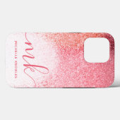 Glitter Blush Pink Rose Gold Monogramed Script Case-Mate iPhone Case (Achterkant (horizontaal))