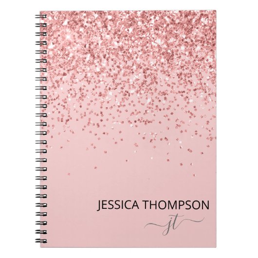 Glitter Blush Pink Simple Girly Monogram Name Notitieboek (Voorkant)