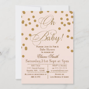 Glitter blush roze and gold baby shower call kaart