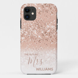Glitter Blush Roze Goud Toekomstige Mevrouw Bruid iPhone 11 Hoesje