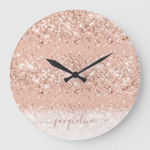 Glitter Blush roze goudmonogram Grote Klok