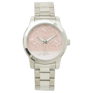 Glitter Blush roze goudmonogram Horloge