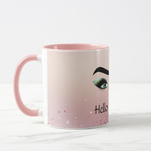 Glitter Blush Roze Groene Ogen Wimpers Mok (Links)