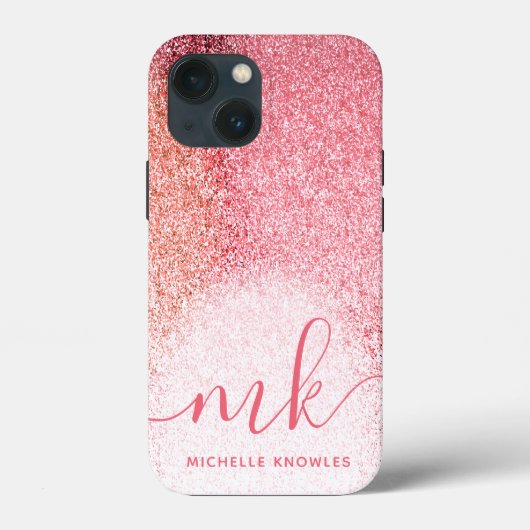 Glitter Blush Roze Roze Goud Monogram Script Case-Mate iPhone Case (Achterkant)