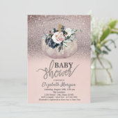 Glitter Bokeh, Floral Pumpkin Baby shower Kaart (Staand voorkant)