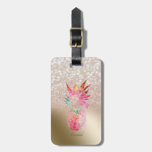 Glitter Bokeh Ombre, Pineapple - Gepersonaliseerd Bagagelabel (Voorkant verticaal)