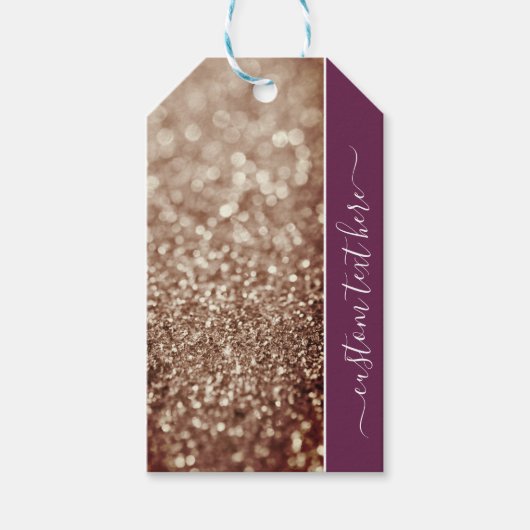 Glitter Bokeh roos gouden aangepaste scripttekst Cadeaulabel (Voorkant)