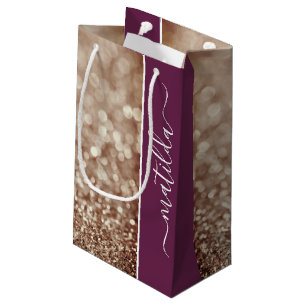 Glitter Bokeh roos gouden script naam Gift Bag Klein Cadeauzakje