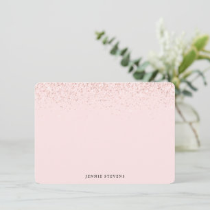Glitter Border, Blush Pink Personalized Nota Kaart Notitiekaartje