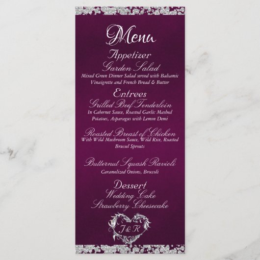 Glitter Border op Paarse bruiloft Menu (Voorkant)