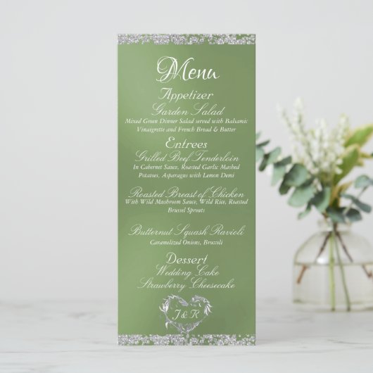 Glitter Border op Sage Wedding Menu (Staand voorkant)