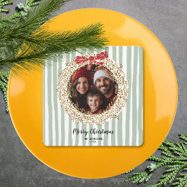 Glitter Bow Merry Christmas Wreath Familie Foto Kaart