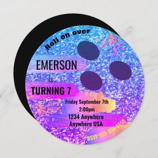 Glitter BOWLING BAL, bowlen, Glow verjaardagsfeest Kaart (Voorkant / Achterkant)