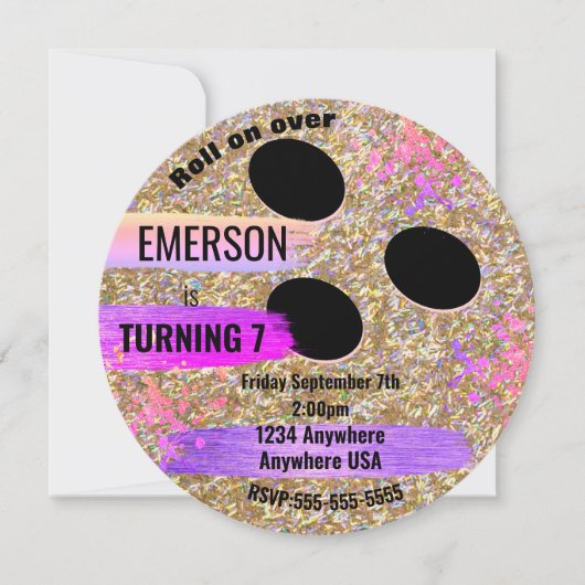 Glitter BOWLING BALL, bowling, Glow-verjaardagsfee Kaart (Voorkant)