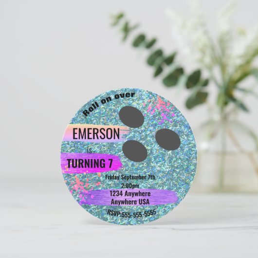 Glitter BOWLING BALL, bowling, Glow-verjaardagsfee Kaart (Staand voorkant)