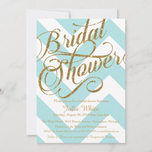 Glitter Bridal Shower Invitation Chevron Kaart (Voorkant)