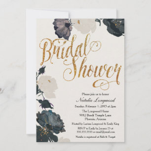 Glitter Bridal Shower Invitation, elegante Floral Kaart