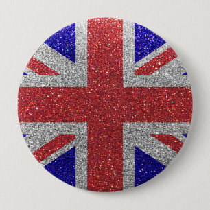 Glitter British Flag of London UK Mode Bling Ronde Button 4,0 Cm