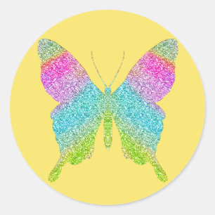Glitter Butterfly -Kies uw achtergrondkleur! Ronde Sticker