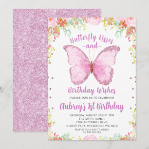 Glitter Butterfly Kisses Birthday Wishes Birthday Kaart