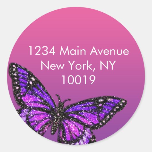 Glitter Butterfly Return Address Sticker (Voorkant)