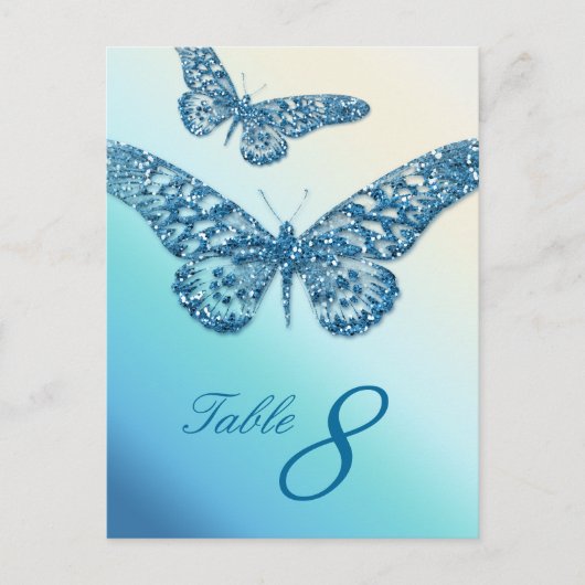 Glitter Butterfly Table Nummer Briefkaart Blauw (Voorkant)