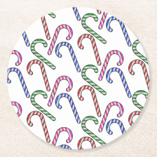 Glitter Candy Cane Patroon Ronde Kartonnen Onderzetter
