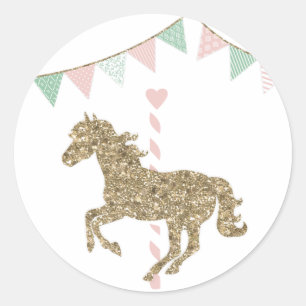Glitter Carousel Horse Ronde Sticker